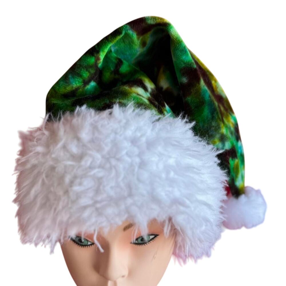Green Santa Hat Handcrafted Tie Dye Christmas Hippie Gift Fun Unique Brand New